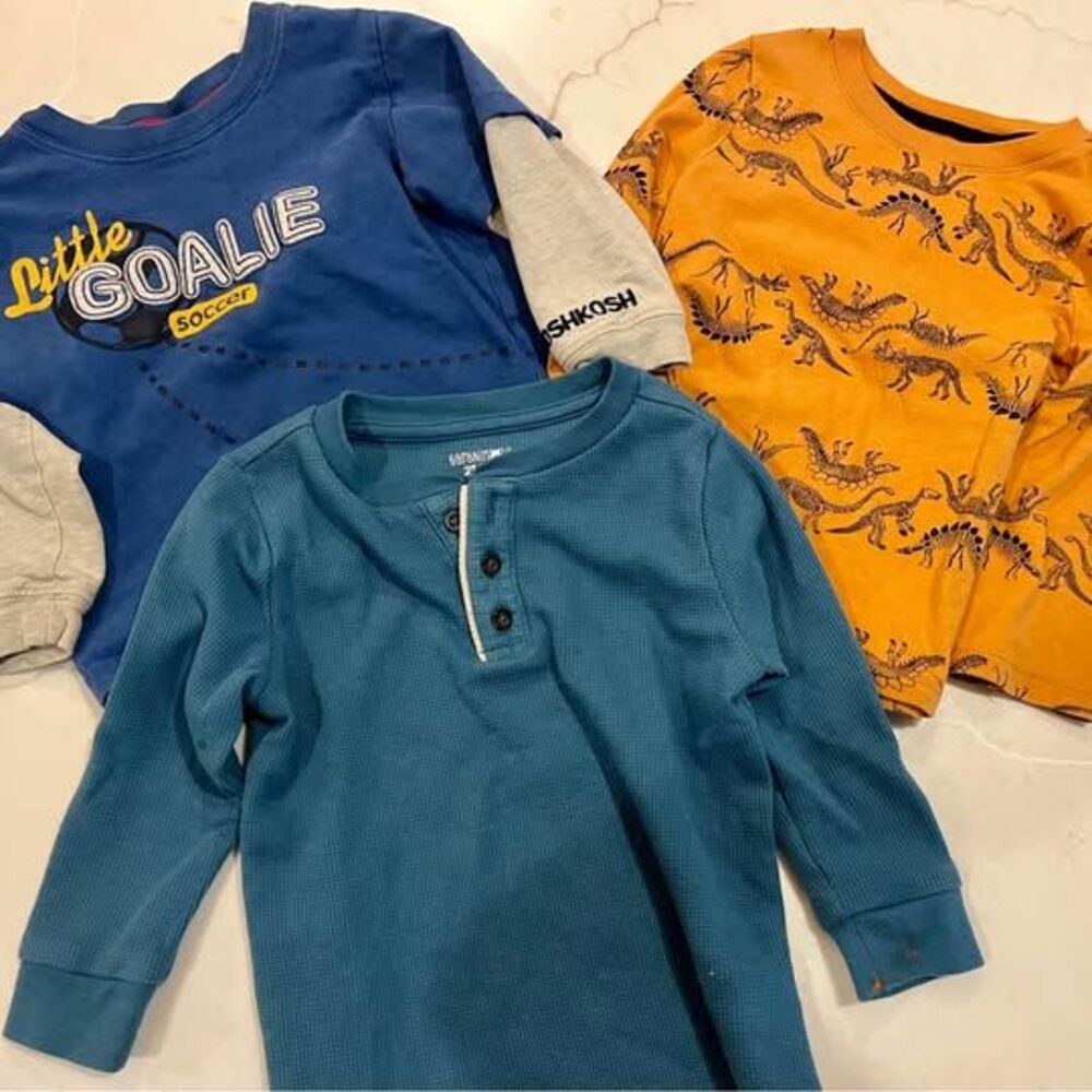 Toddler Boys 2T Long Sleeve Shirts Lot 3 OshKosh Soccer Dinosaur Henley